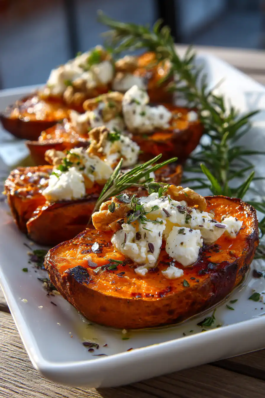 Walnut Maple Goat Cheese Roasted Sweet Potatoes
