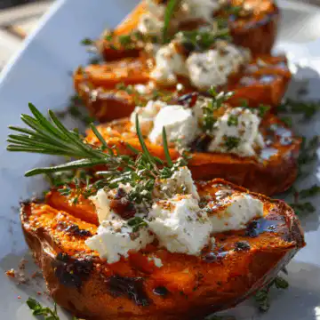 Walnut Maple Goat Cheese Roasted Sweet Potatoes