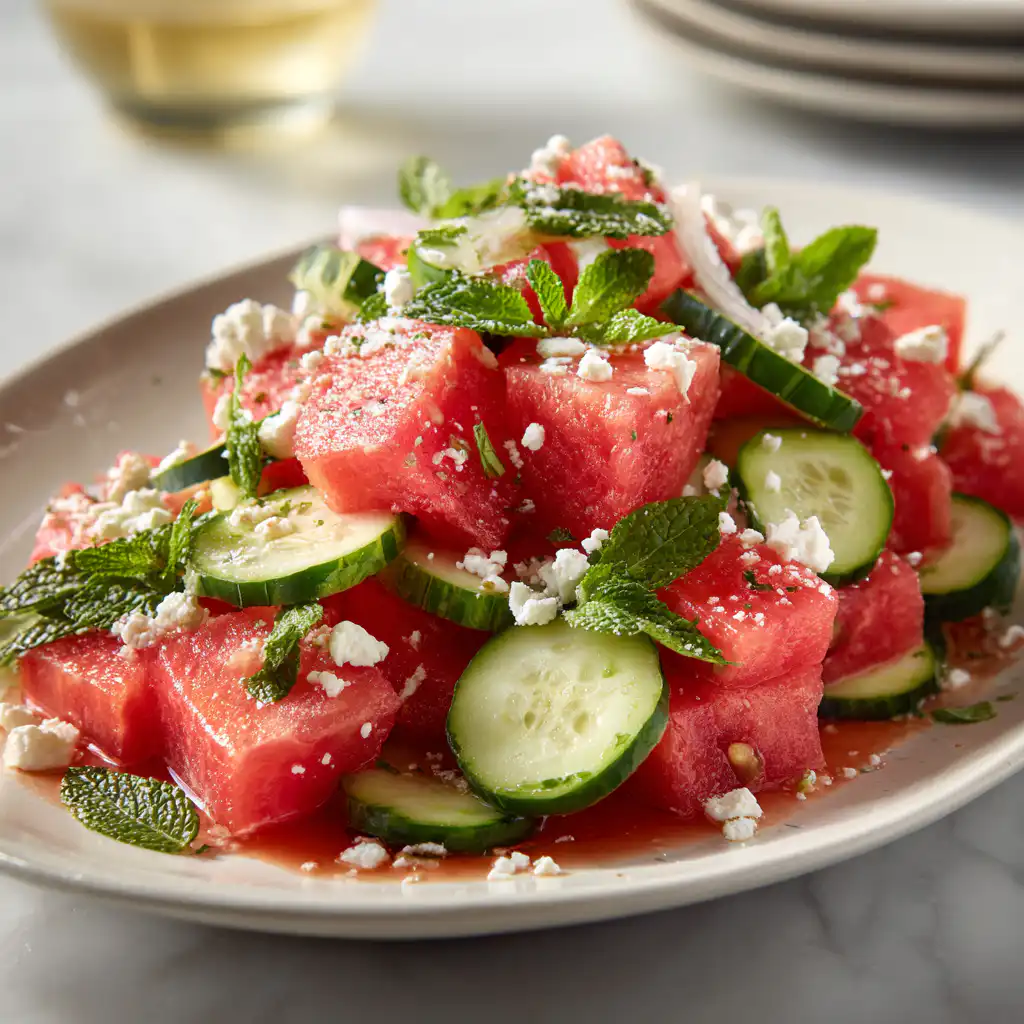 Watermelon Salad with Feta, Cucumber, and Mint
