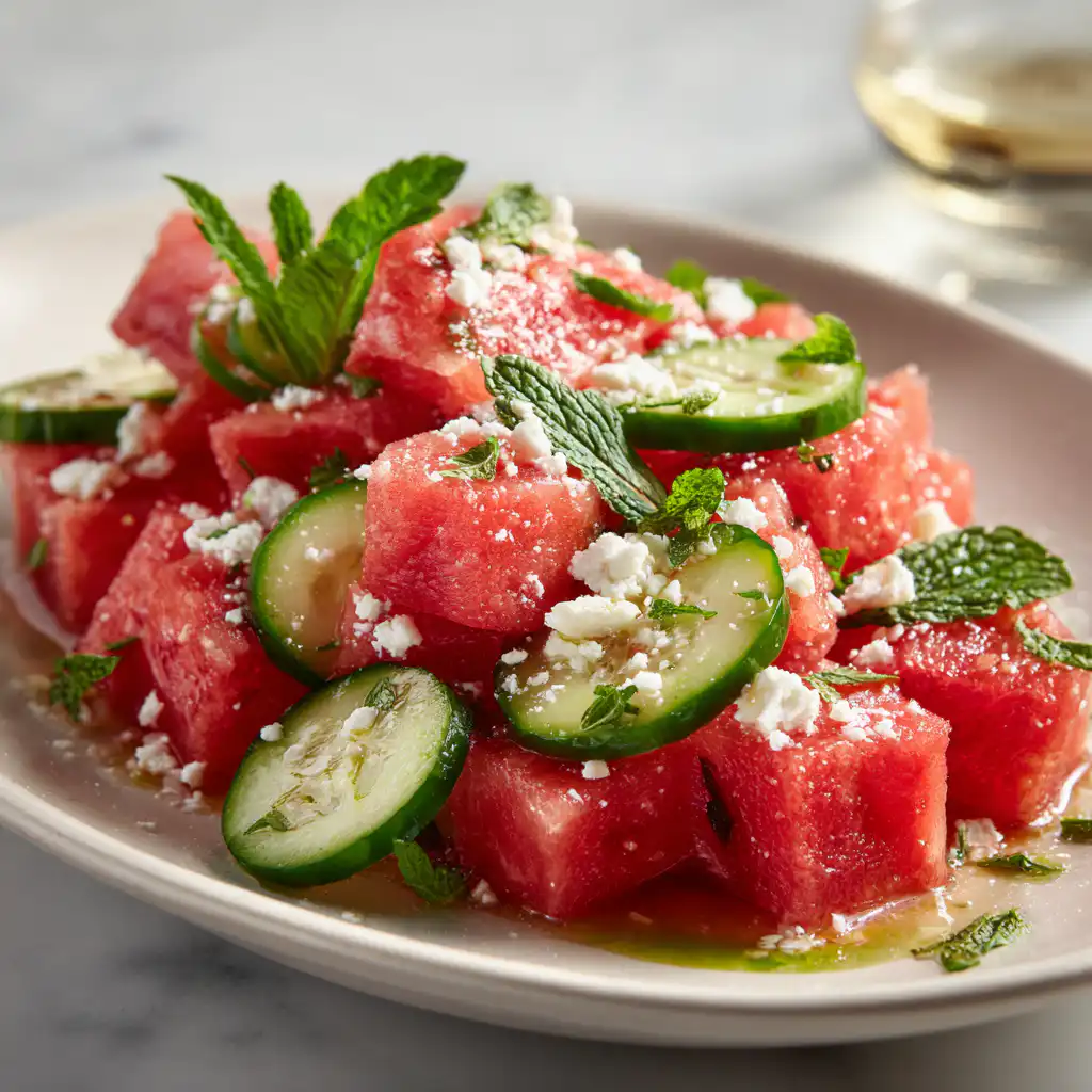 Watermelon Salad with Feta, Cucumber, and Mint