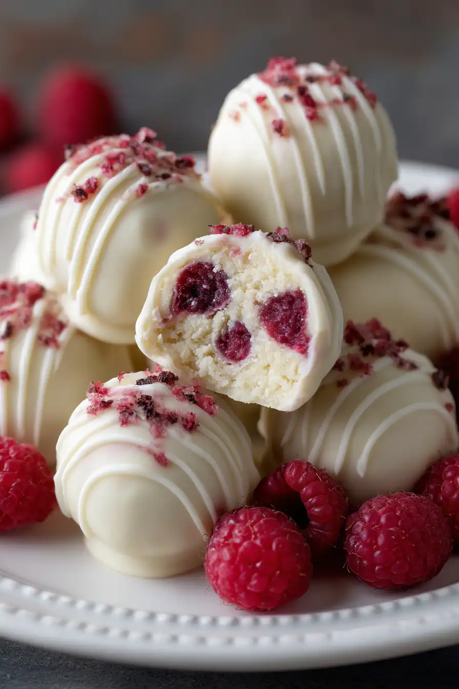 White Chocolate Raspberry Cheesecake Balls