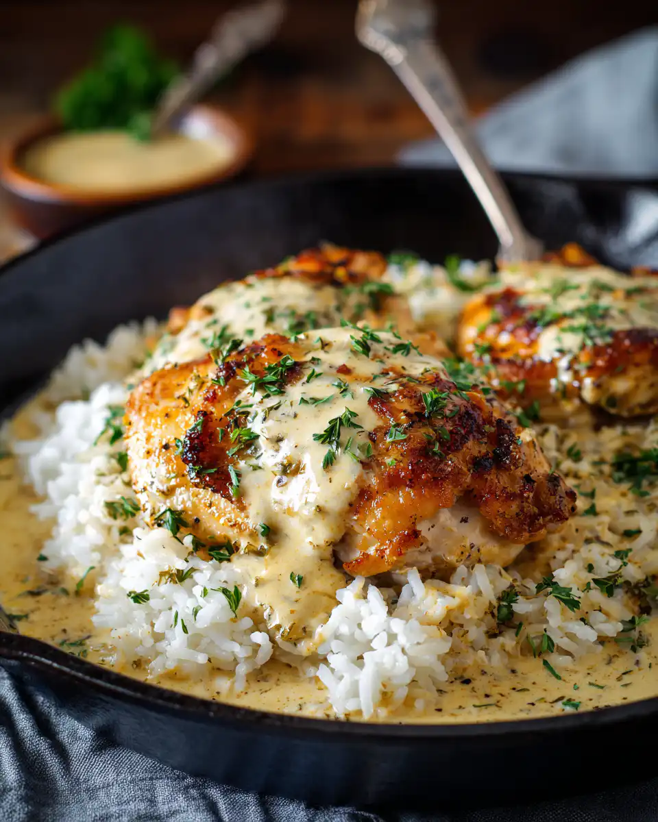 CREAMY SMOTHERED CHICKEN AND RICE