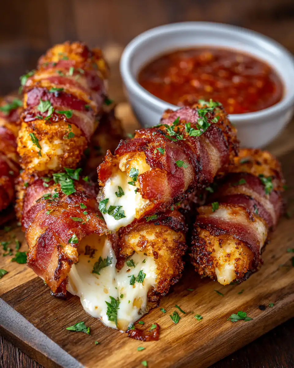 Cheesy Bacon-Wrapped Mozzarella Sticks