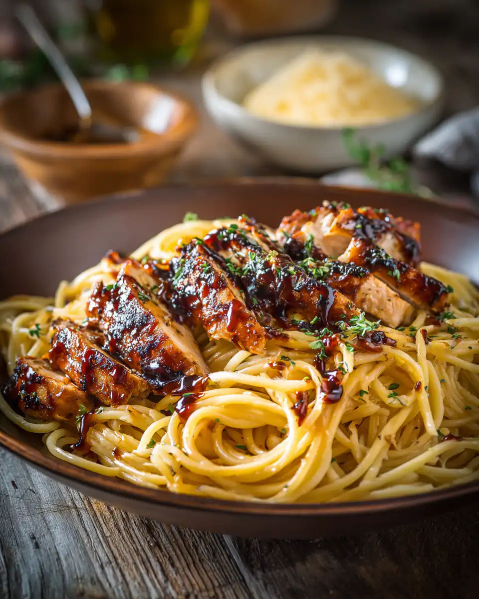 Creamy Honey Bbq Chicken & Cheddar Pasta
