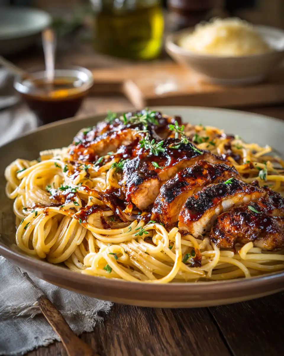 Creamy Honey Bbq Chicken & Cheddar Pasta