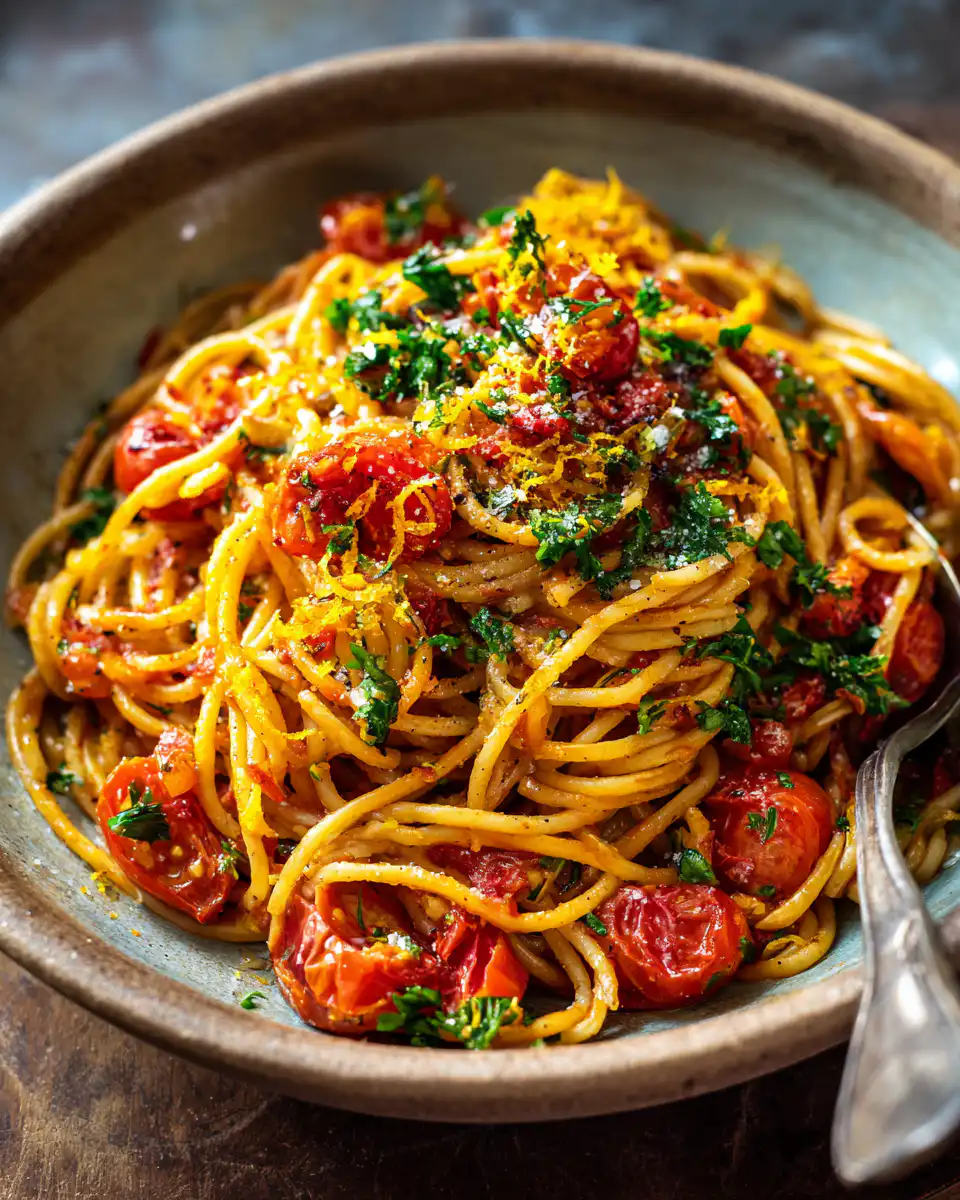 Creamy Tomato Spaghetti with Preserved Lemon