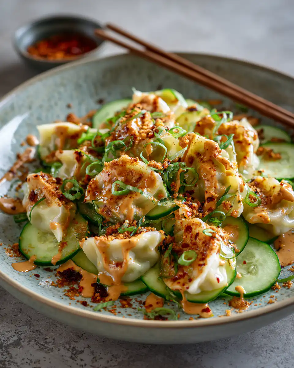 Dumpling and Smashed Cucumber Salad With Peanut Sauce