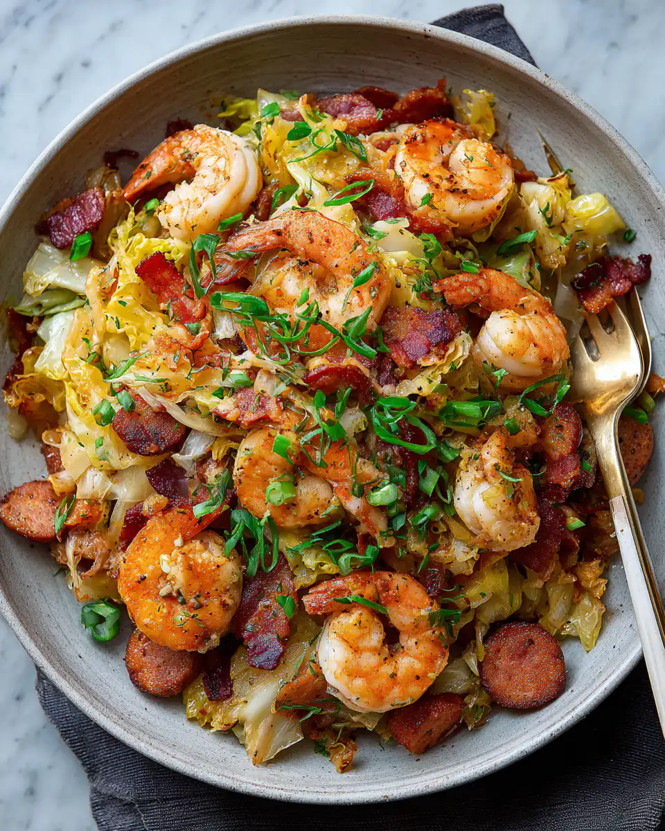 FRIED CABBAGE WITH SHRIMP SAUSAGE & BACON Recipe