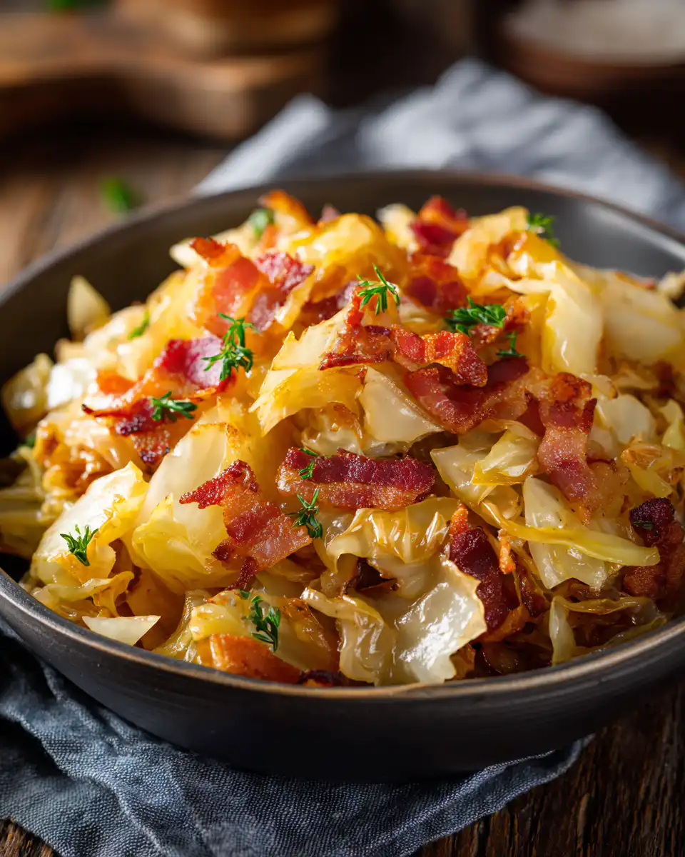 Fried Cabbage with Bacon, Onion, and Garlic