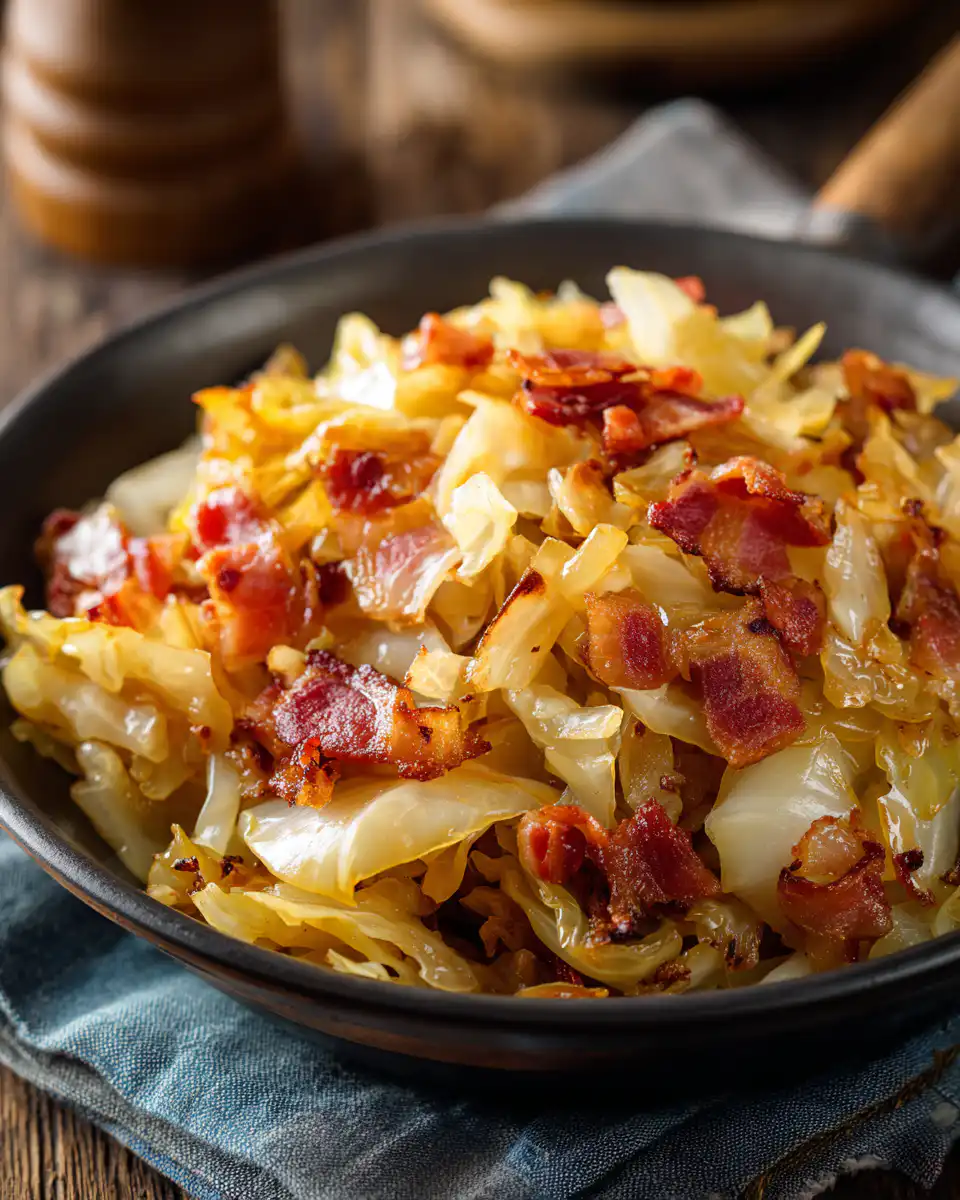 Fried Cabbage with Bacon, Onion, and Garlic