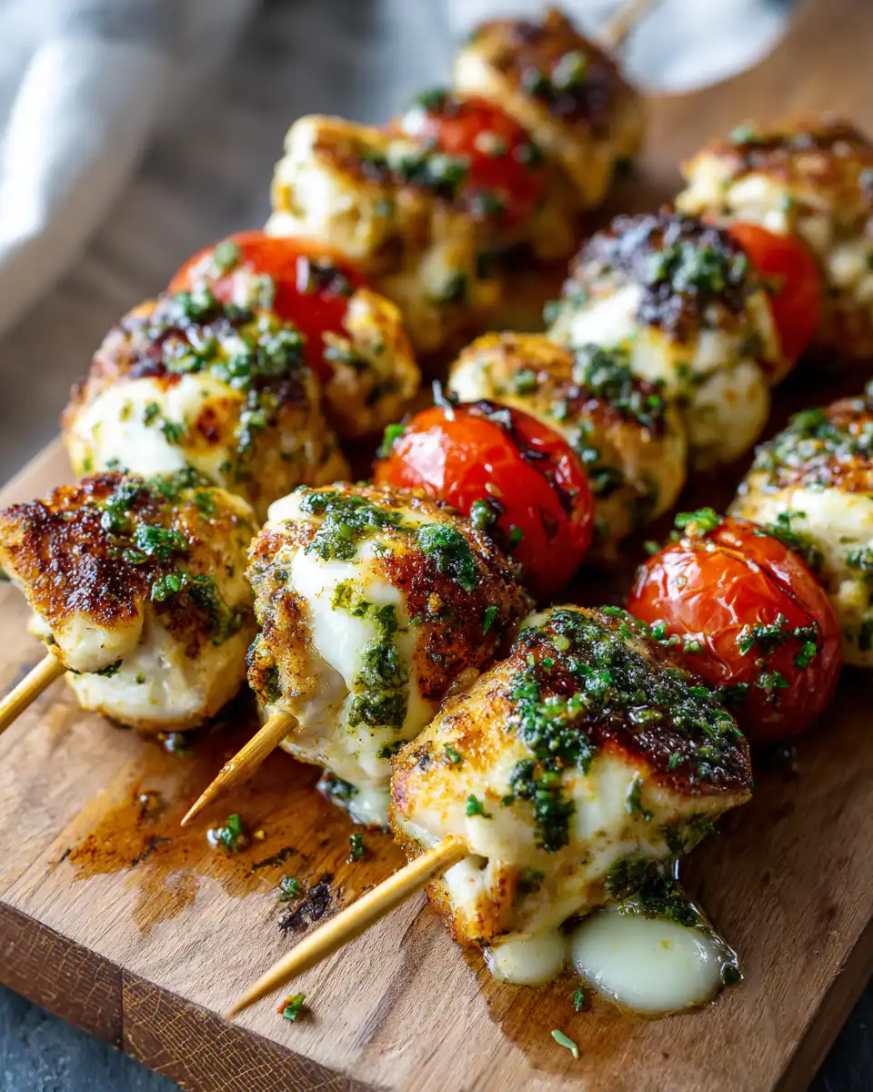 Garlic Mozzarella Chicken Bomb Skewers
