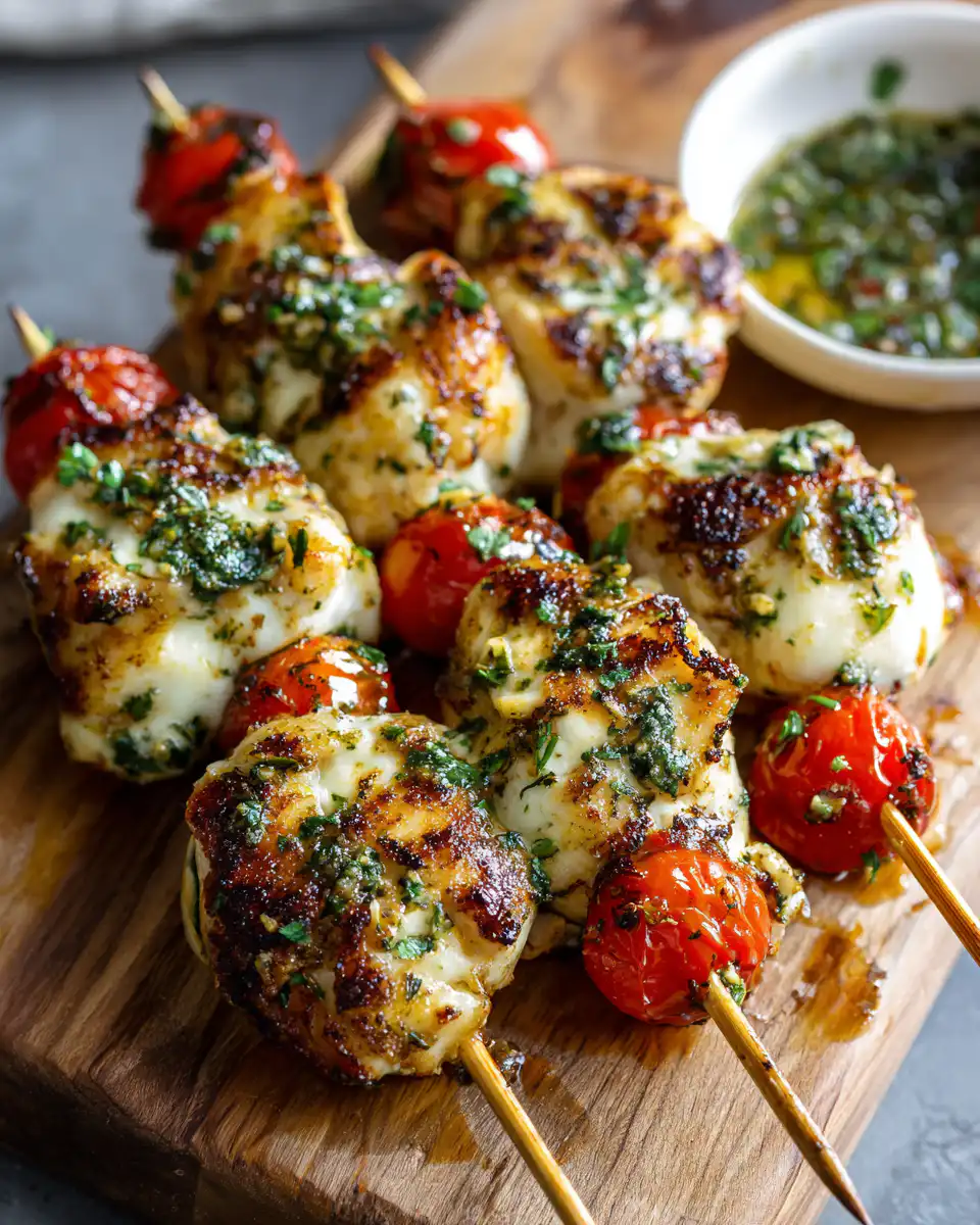 Garlic Mozzarella Chicken Bomb Skewers