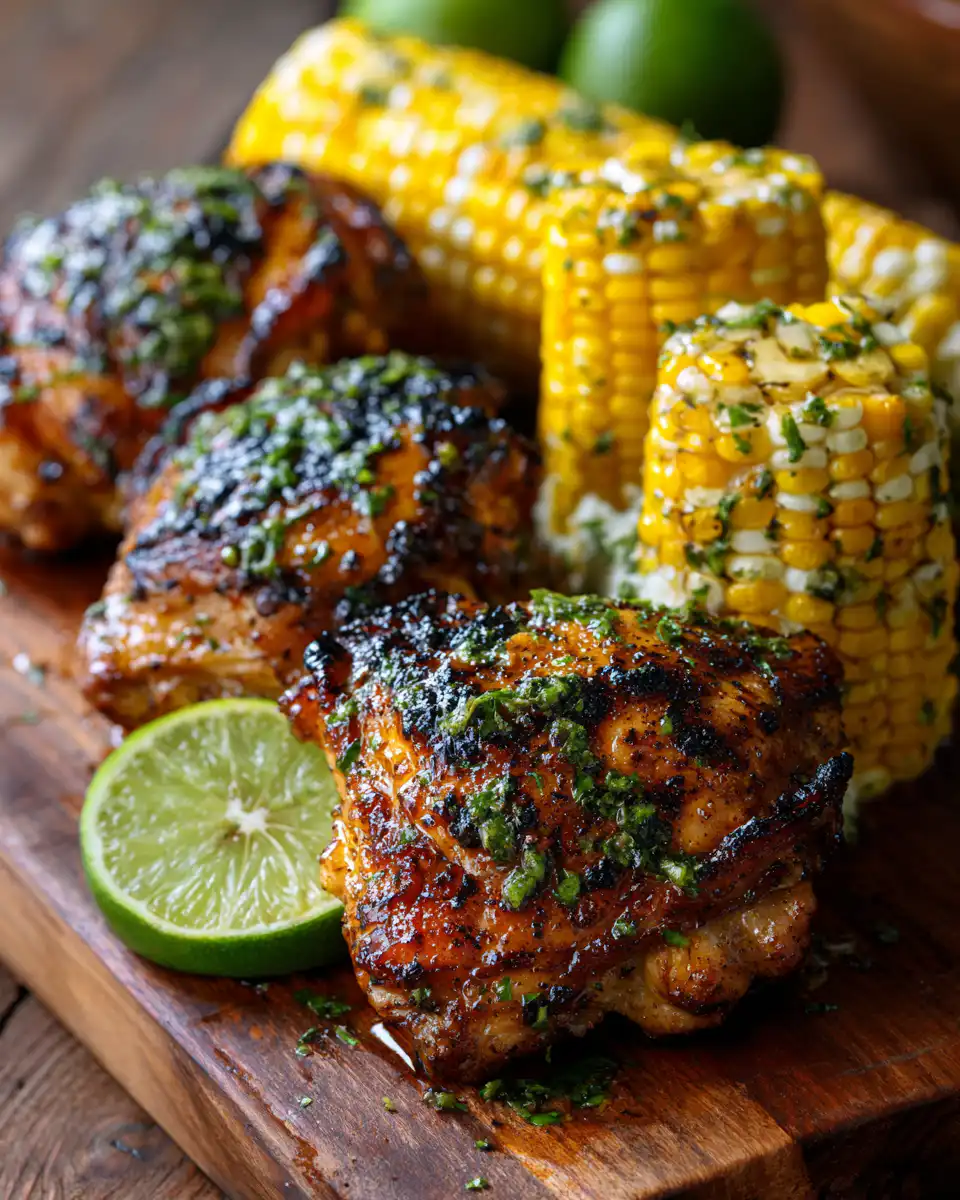 Grilled Chicken Thighs and Corn With Lime-Basil Butter
