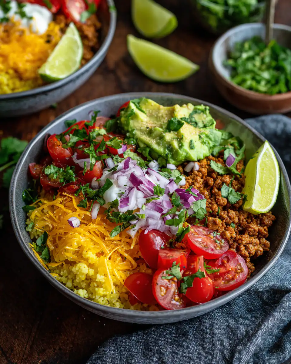 Ground Turkey Taco Bowls with Cauliflower Spanish Rice
