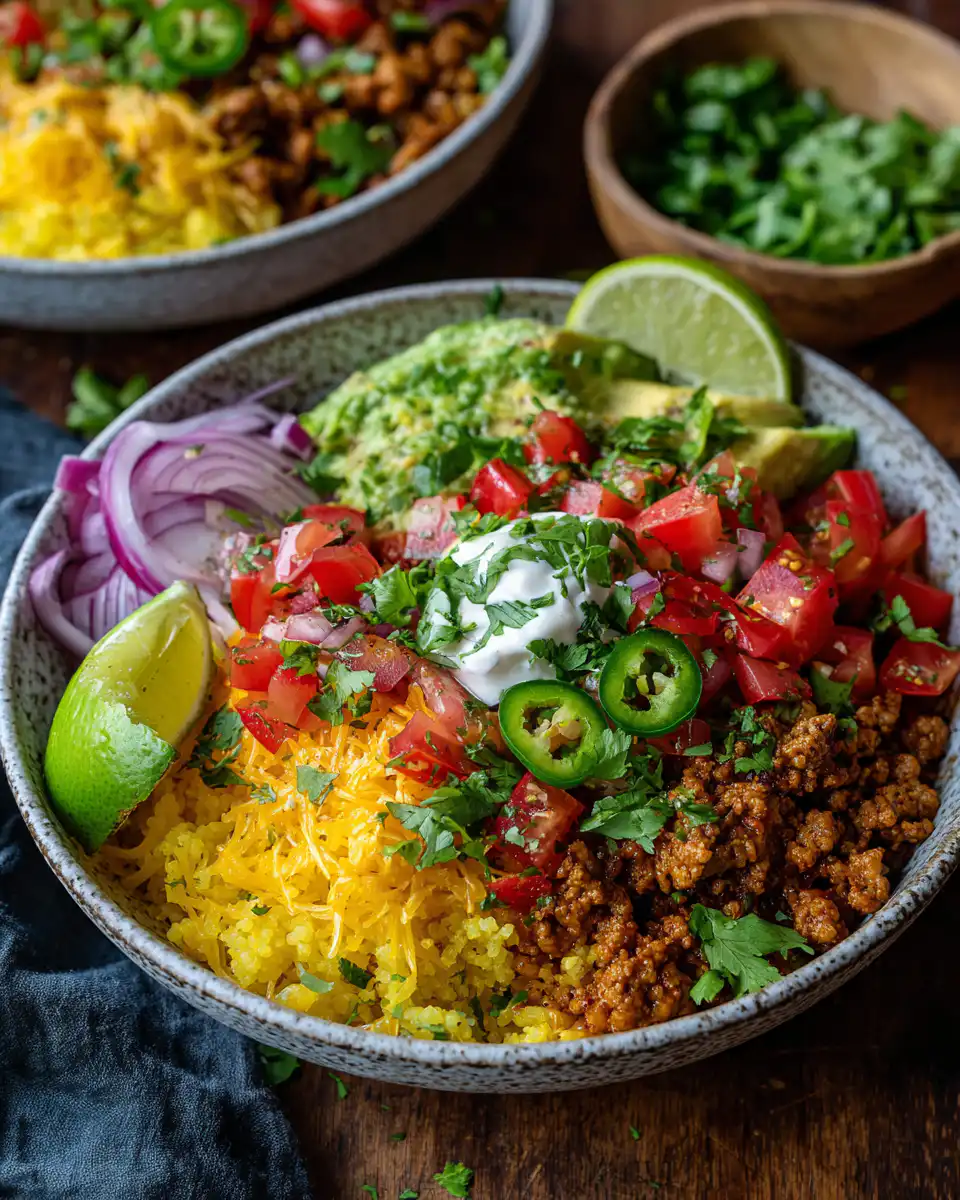 Ground Turkey Taco Bowls with Cauliflower Spanish Rice
