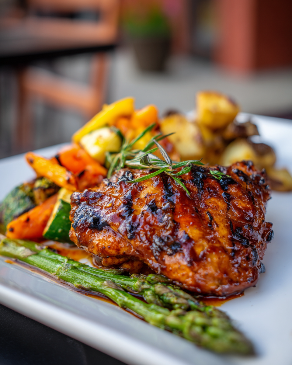 Honey BBQ Chicken Served with Grilled Veggie Medley