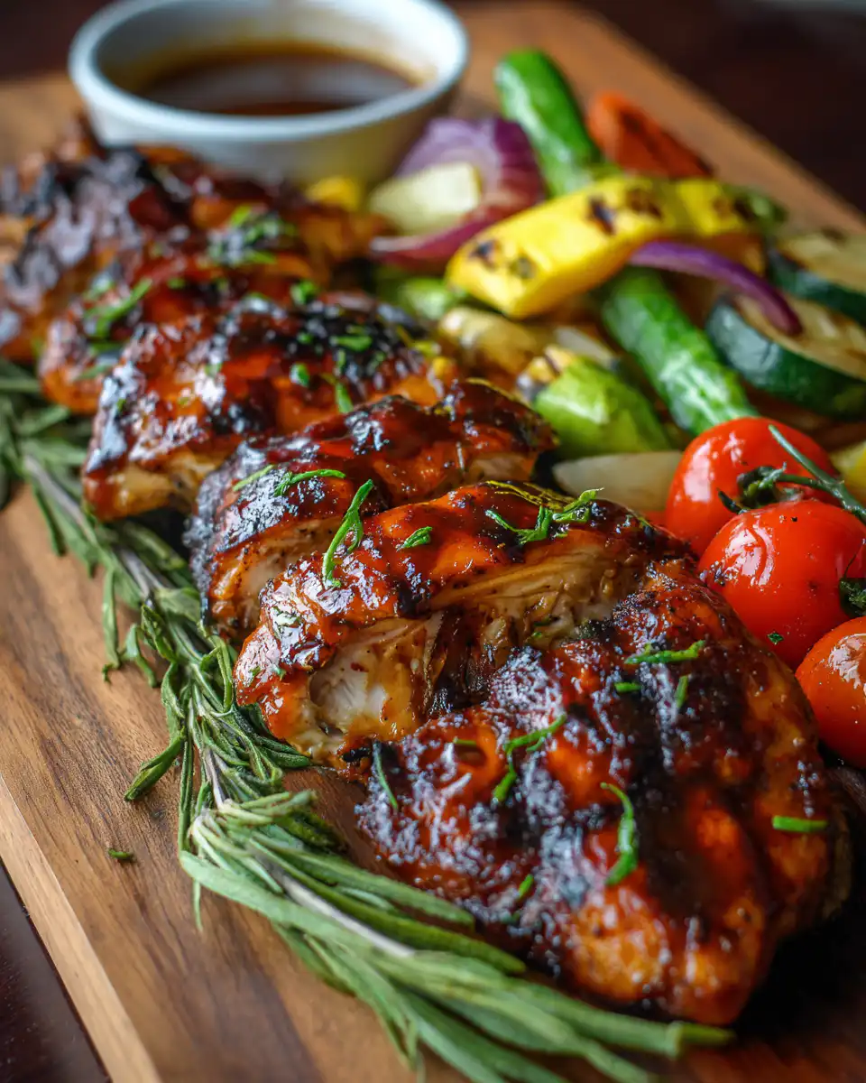 Honey BBQ Chicken Served with Grilled Veggie Medley