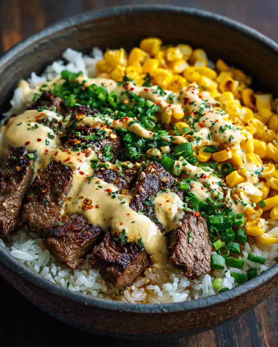 Korean BBQ Beef Bowl with Corn & Creamy Sauce