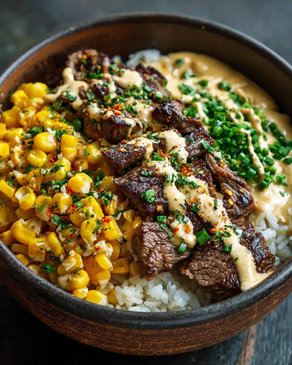 Korean BBQ Beef Bowl with Corn & Creamy Sauce