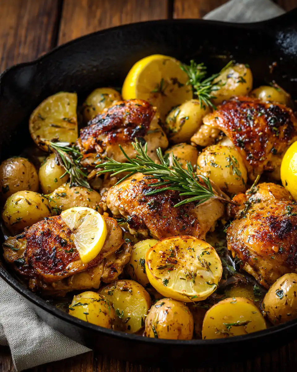 Lemon Garlic Butter Chicken & Potatoes Skillet
