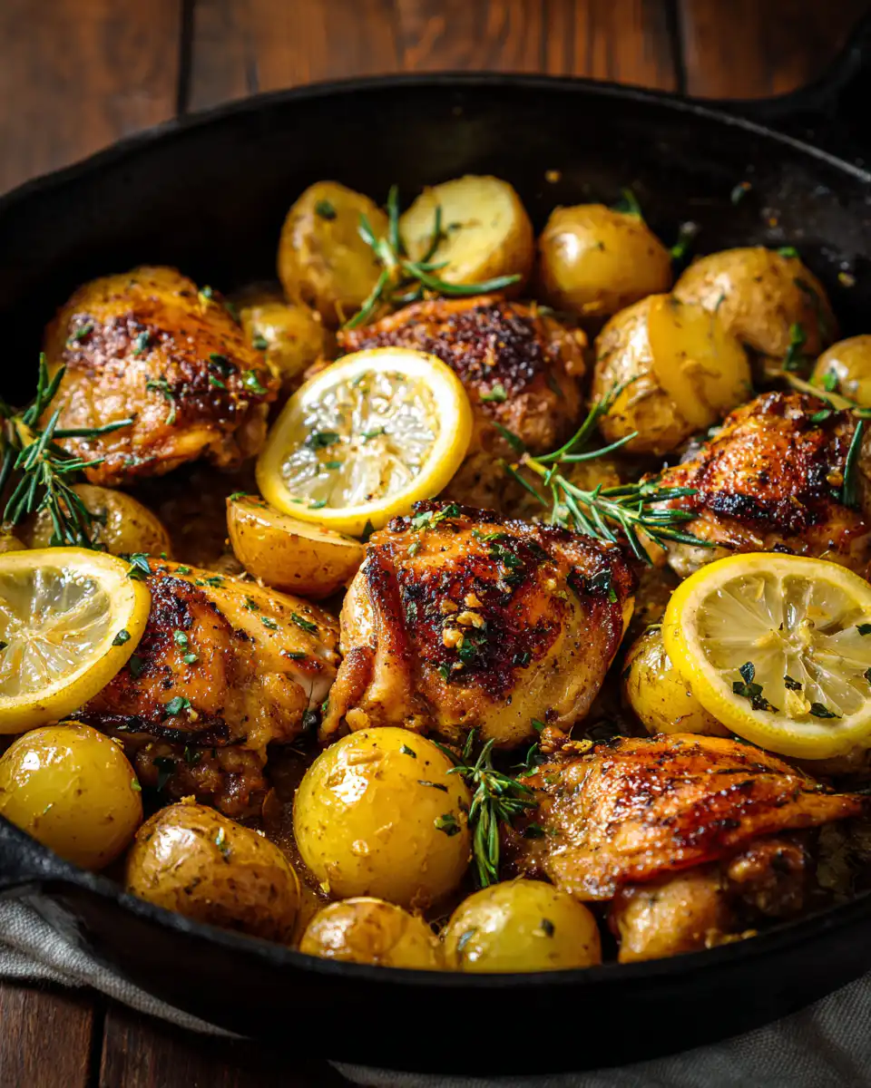 Lemon Garlic Butter Chicken & Potatoes Skillet