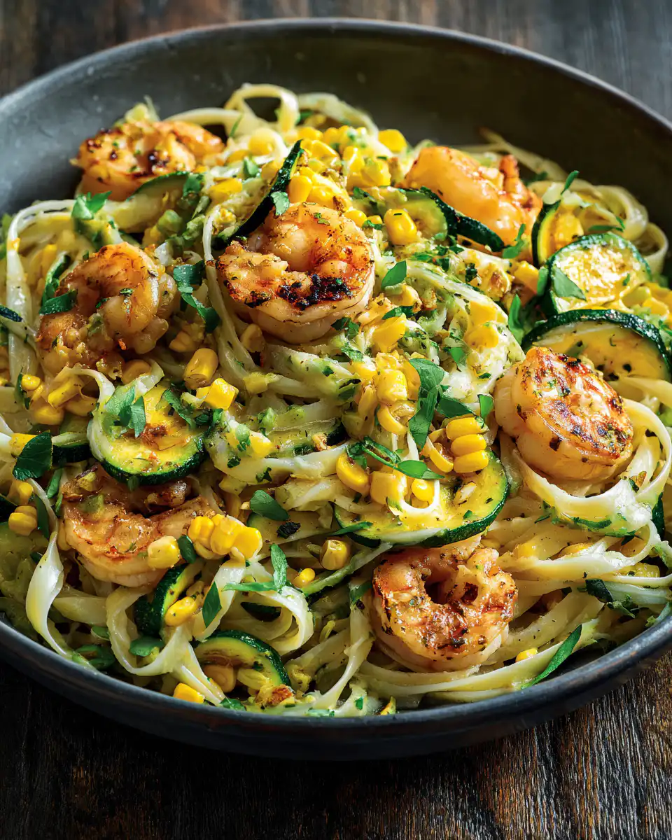 Linguine With Zucchini, Corn and Shrimp