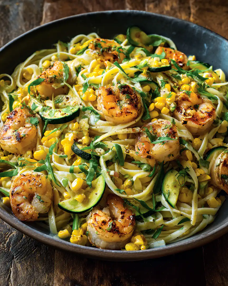 Linguine With Zucchini, Corn and Shrimp