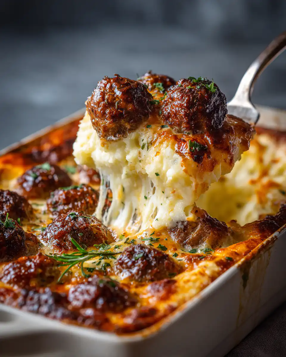 Meatball & Mashed Potato Bake
