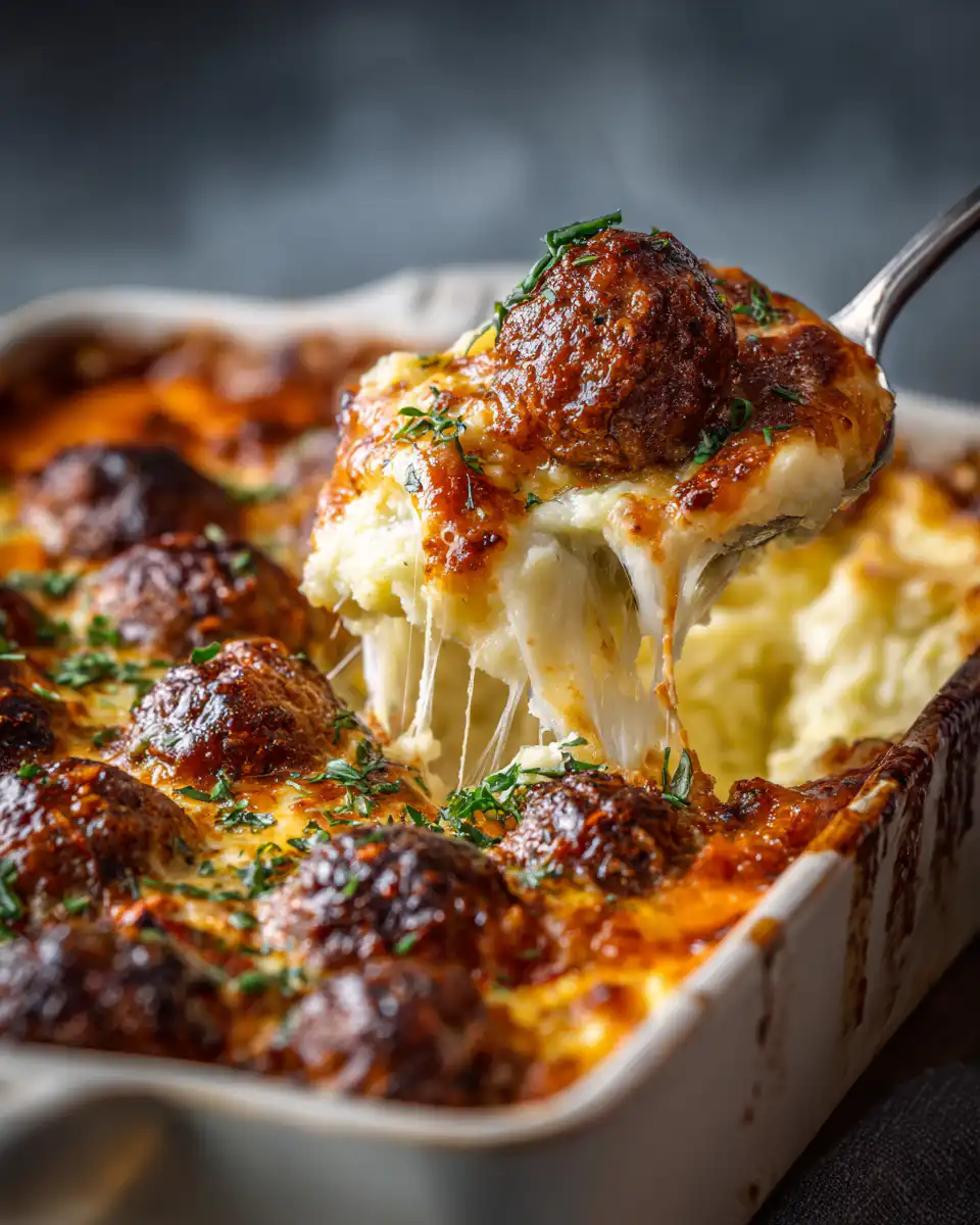 Meatball & Mashed Potato Bake
