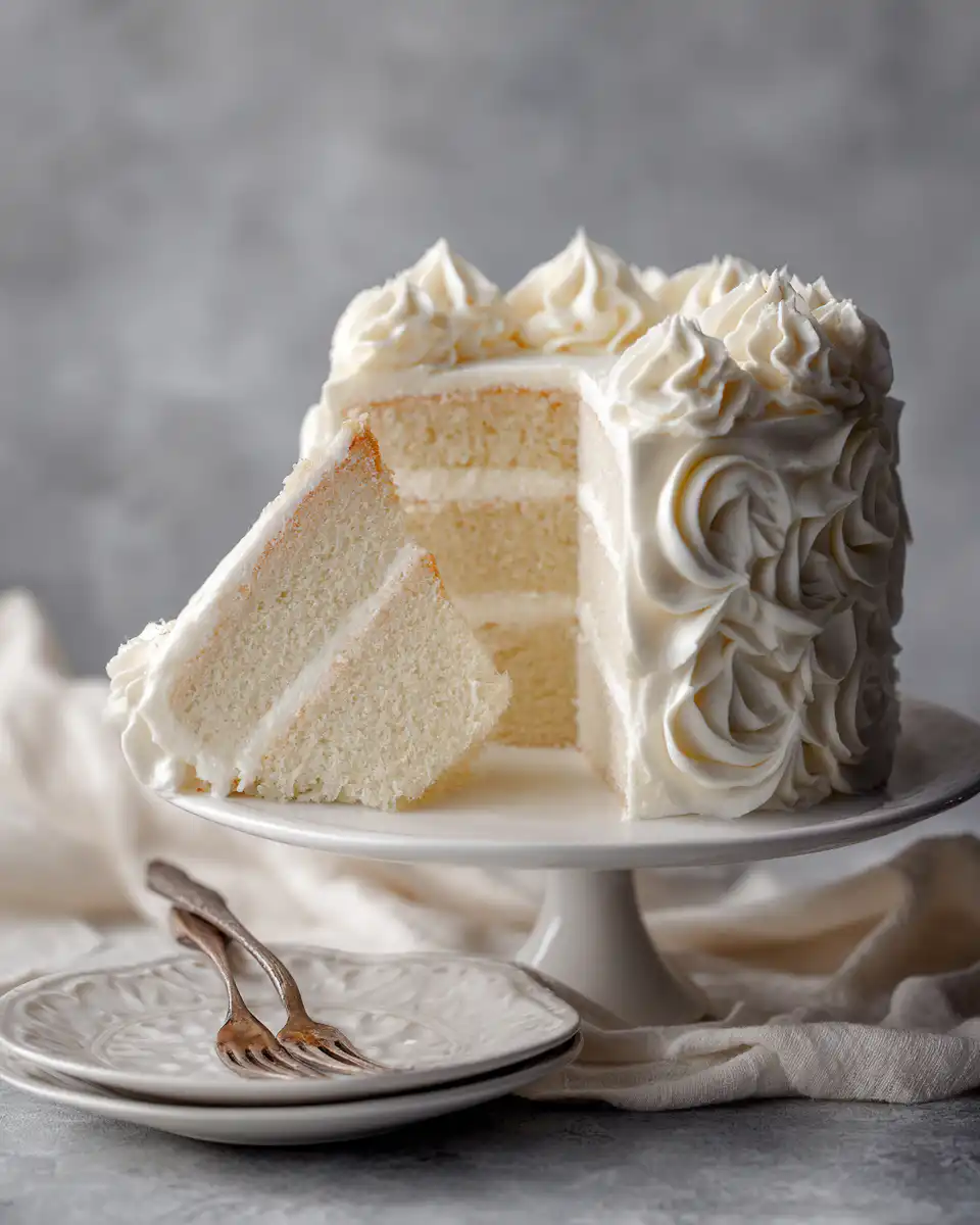 Moist White Velvet Cake with Vanilla Buttercream