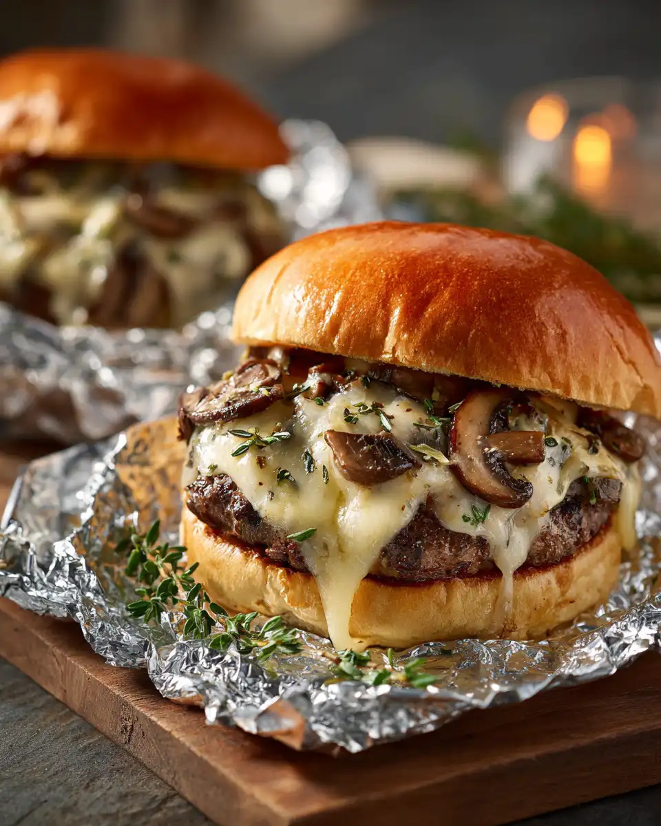 Mushroom and Swiss Burger Foil Packets