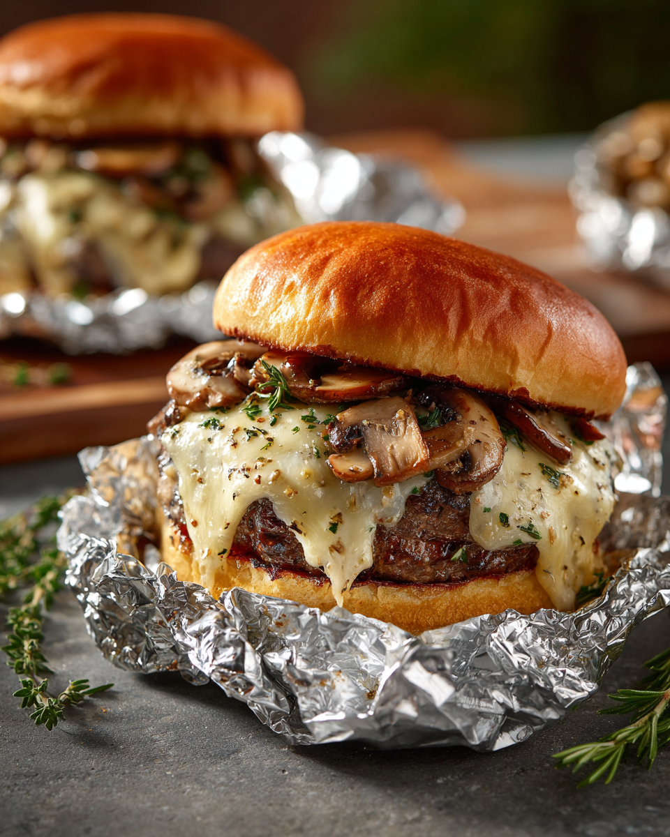 Mushroom and Swiss Burger Foil Packets