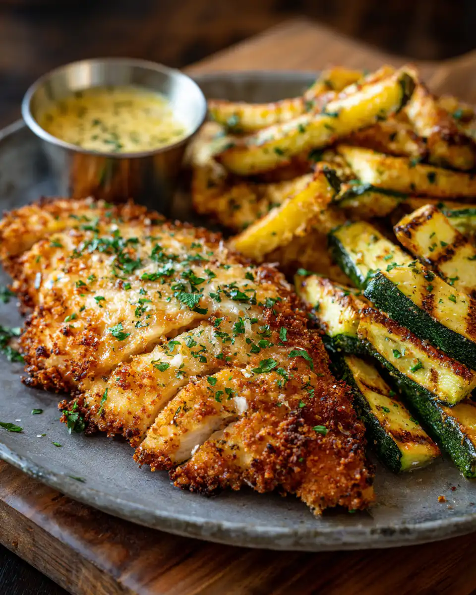 Parmesan Crusted Chicken with Zucchini Fries