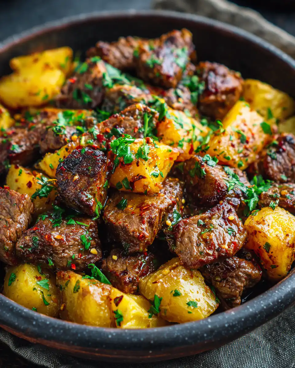 Slow Cooker Garlic Butter Beef Bites & Potatoes
