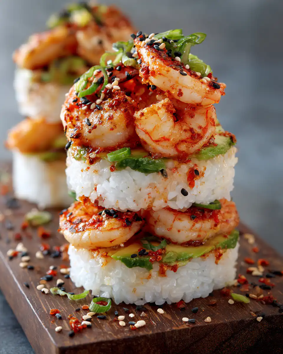 Spicy Shrimp Sushi Stacks