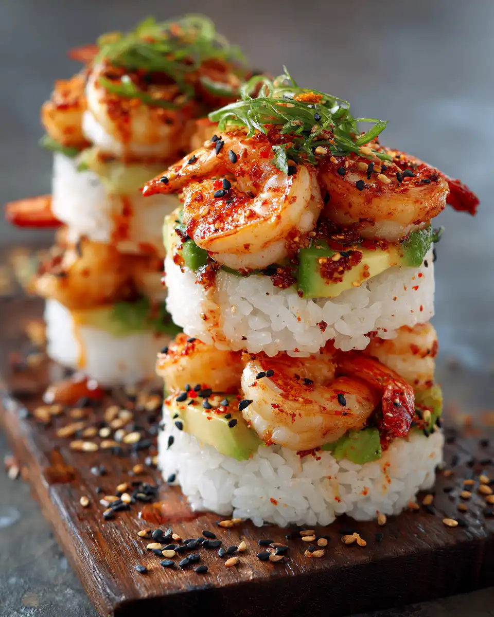 Spicy Shrimp Sushi Stacks