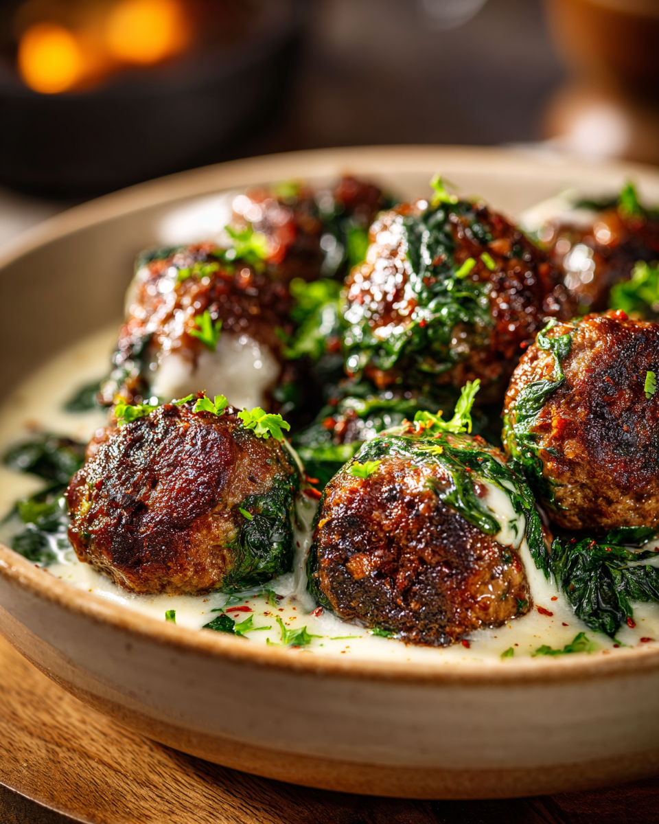 Spinach Garlic Meatballs with Mozzarella 