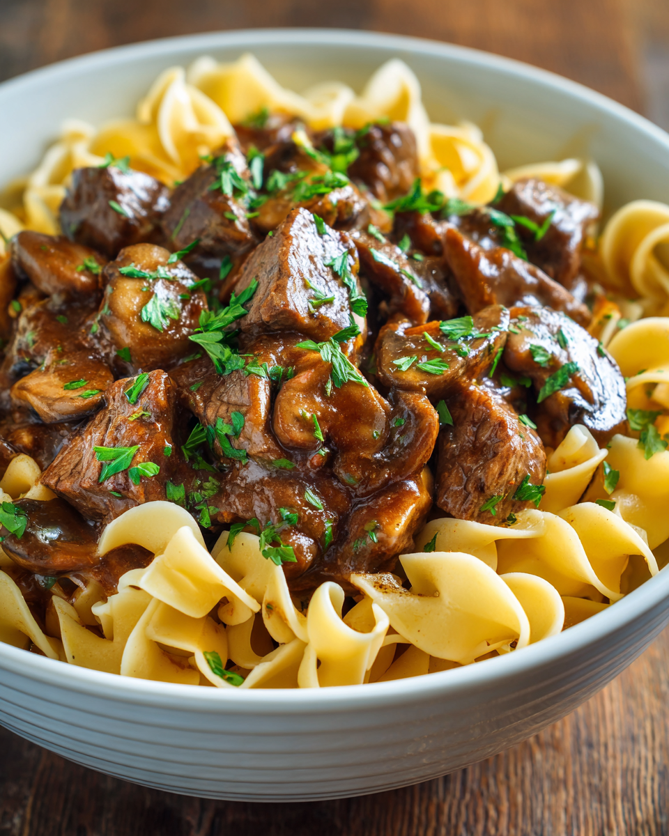 Crockpot Beef Tips and Noodles