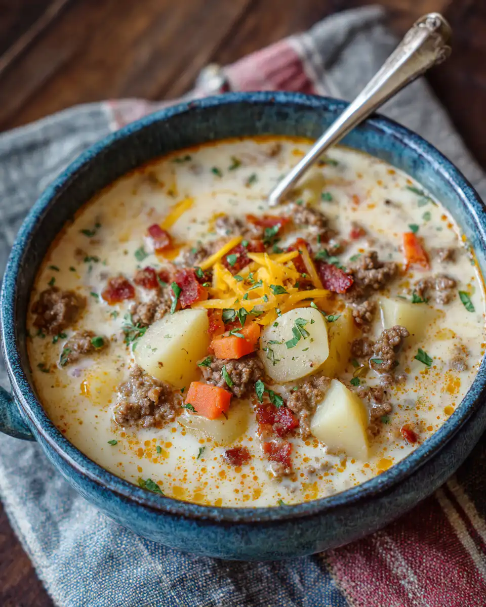 Crockpot Creamy Potato & Hamburger Soup
