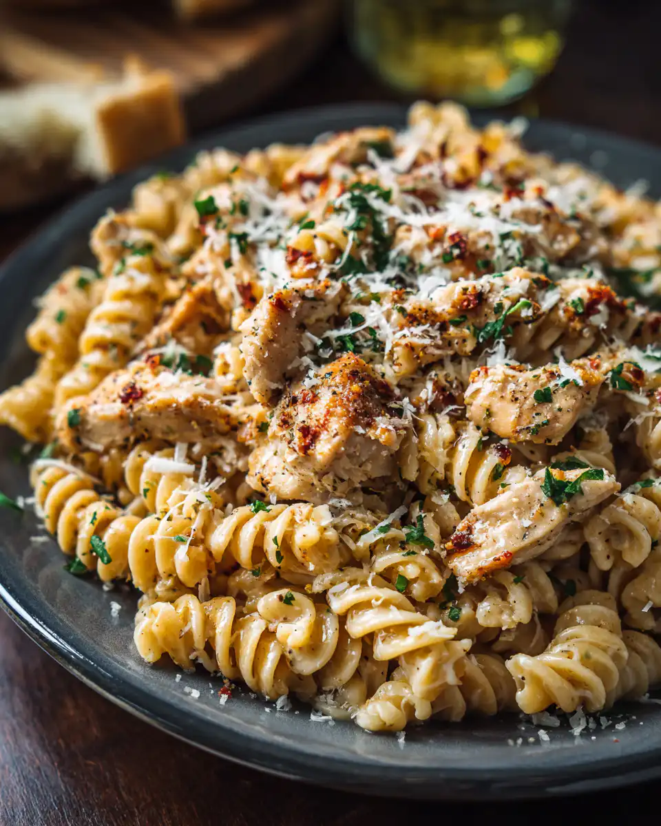 Crockpot Garlic Parmesan Chicken Pasta