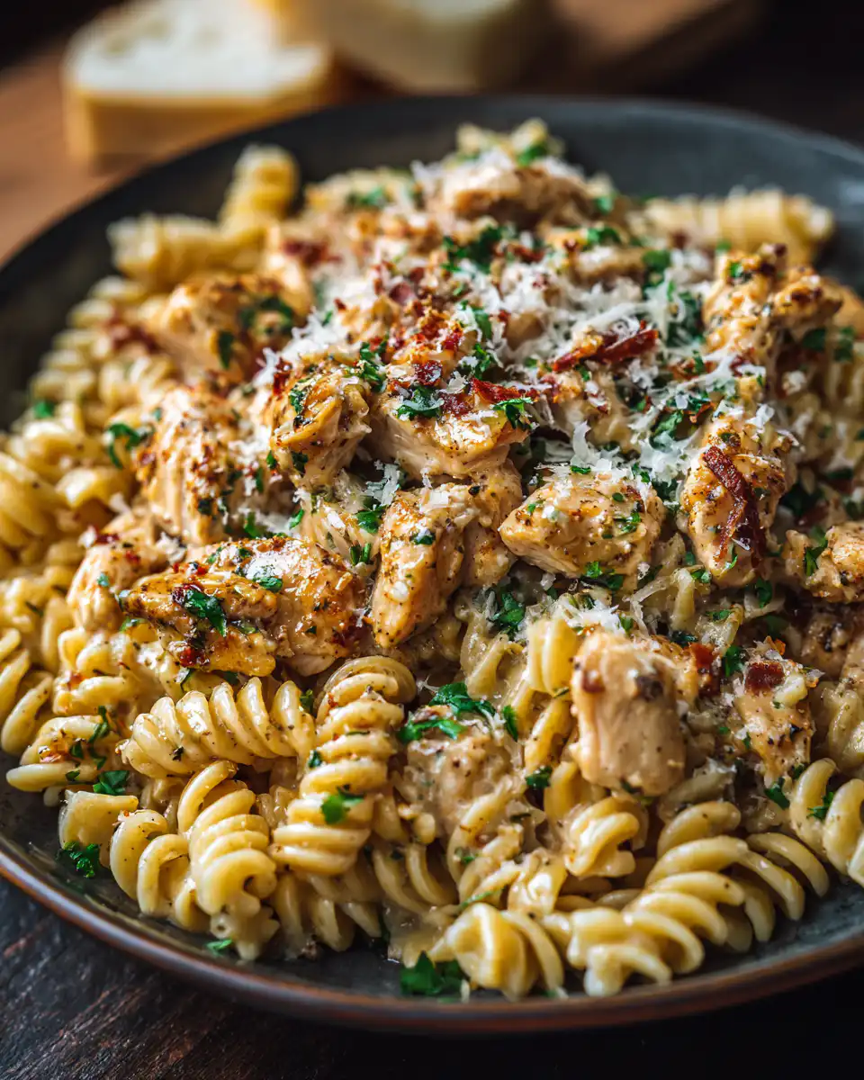 Crockpot Garlic Parmesan Chicken Pasta