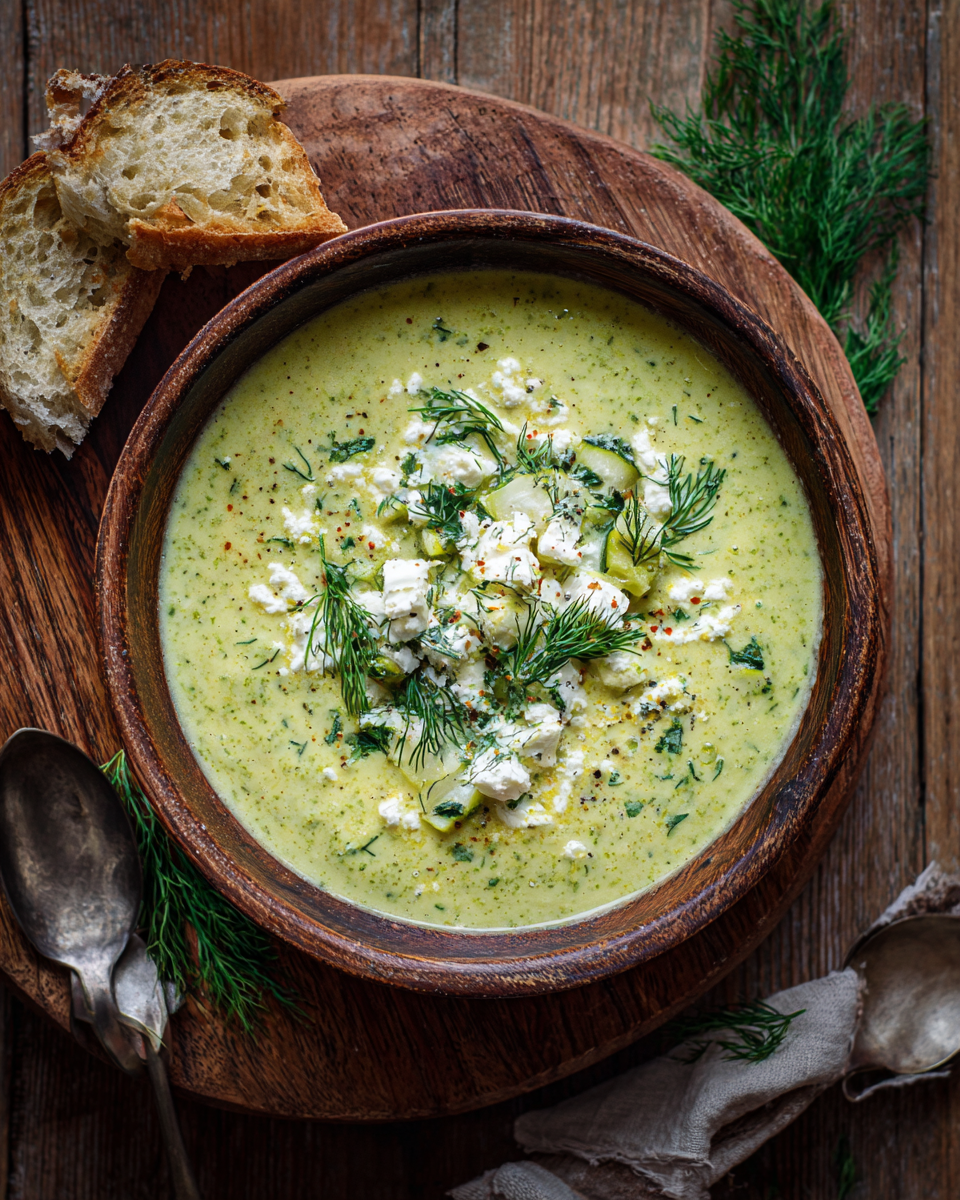 Roasted Zucchini Soup with Feta and Dill