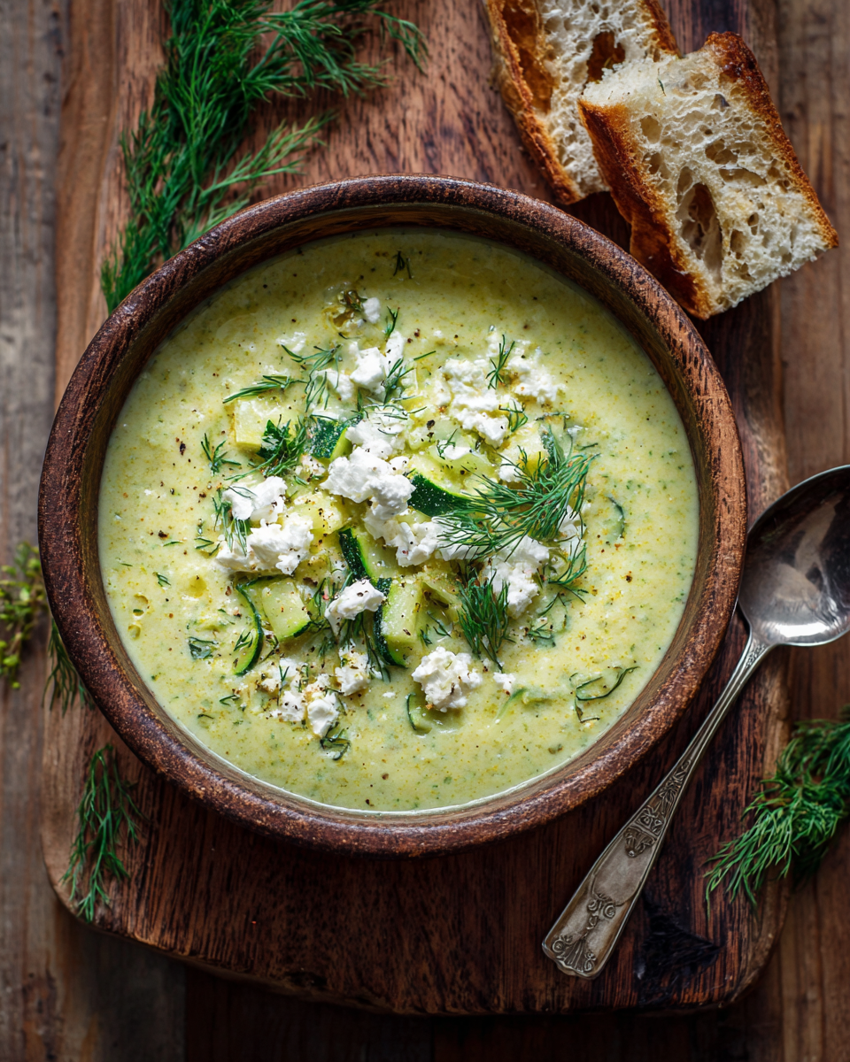 Roasted Zucchini Soup with Feta and Dill