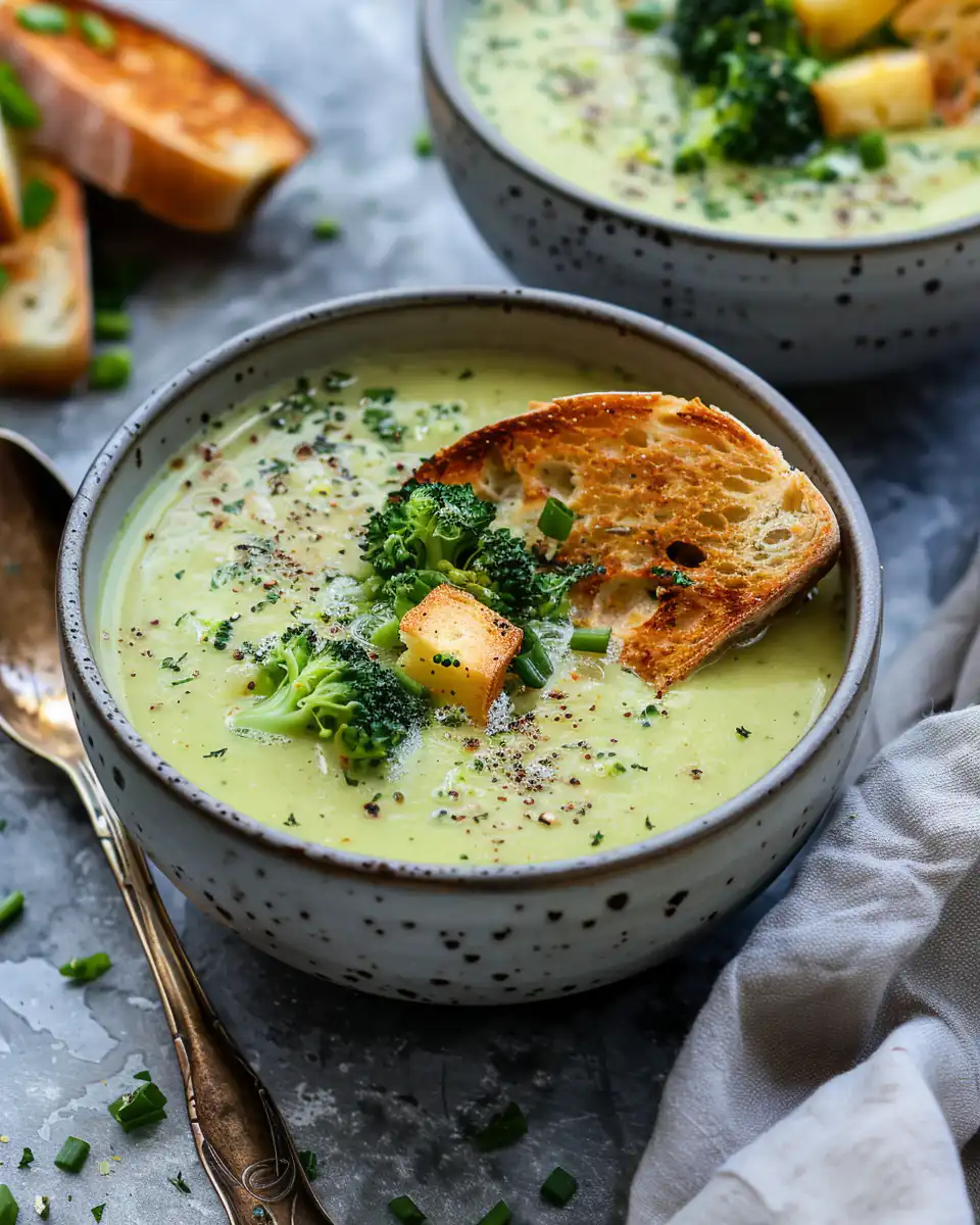 Broccoli Cheddar Soup with Nutmeg & Crusty Bread