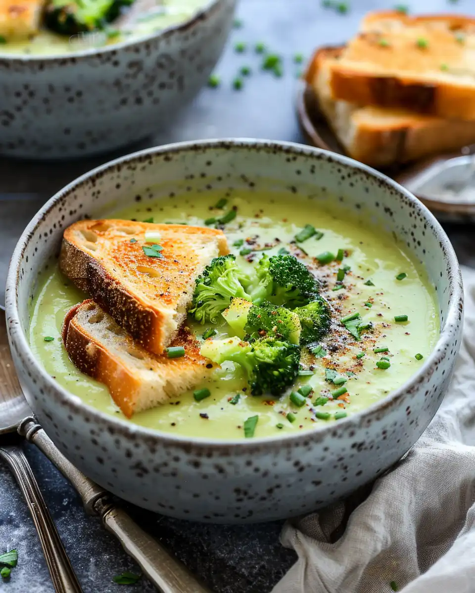 Broccoli Cheddar Soup with Nutmeg & Crusty Bread