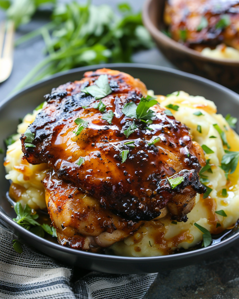 Chipotle Honey Chicken Thighs with Smoked Gouda Mashed Potatoes