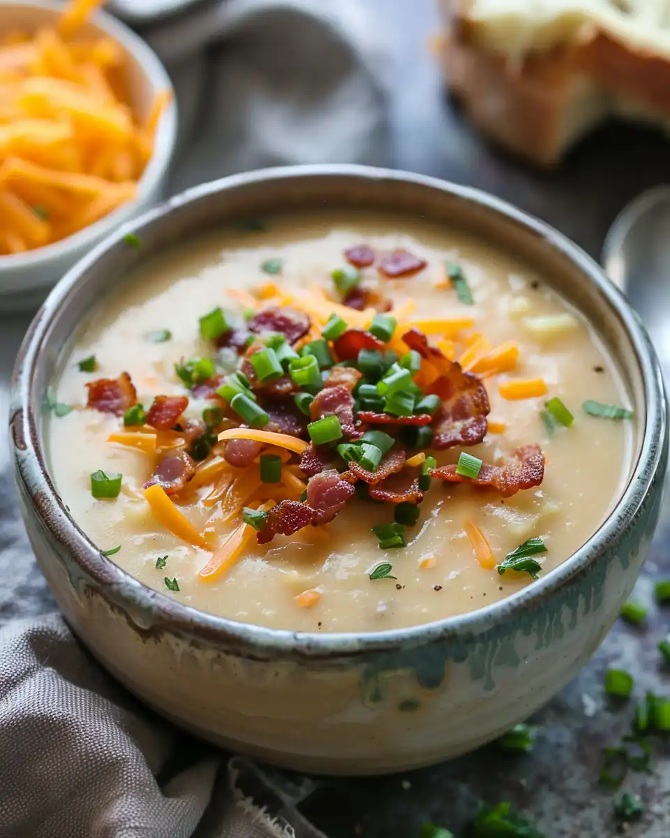 Crockpot Potato Soup with Cheddar & Crispy Bacon