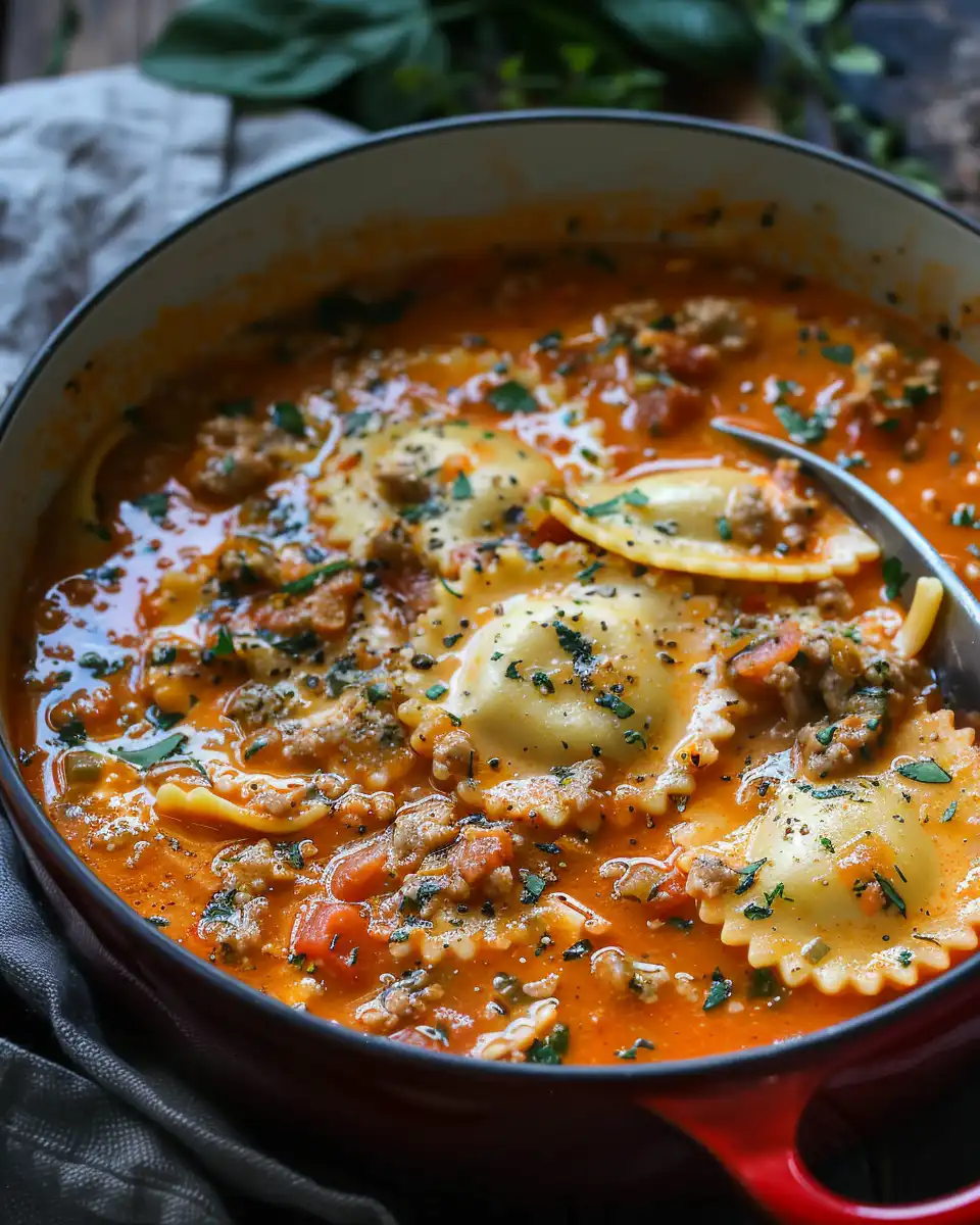 Dutch Oven Ravioli Soup