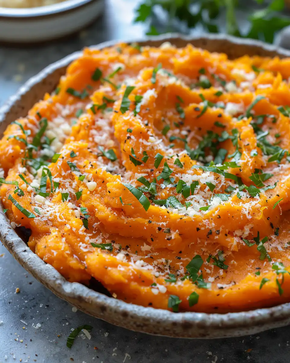 Garlic Butter Smashed Sweet Potatoes with Parmesan