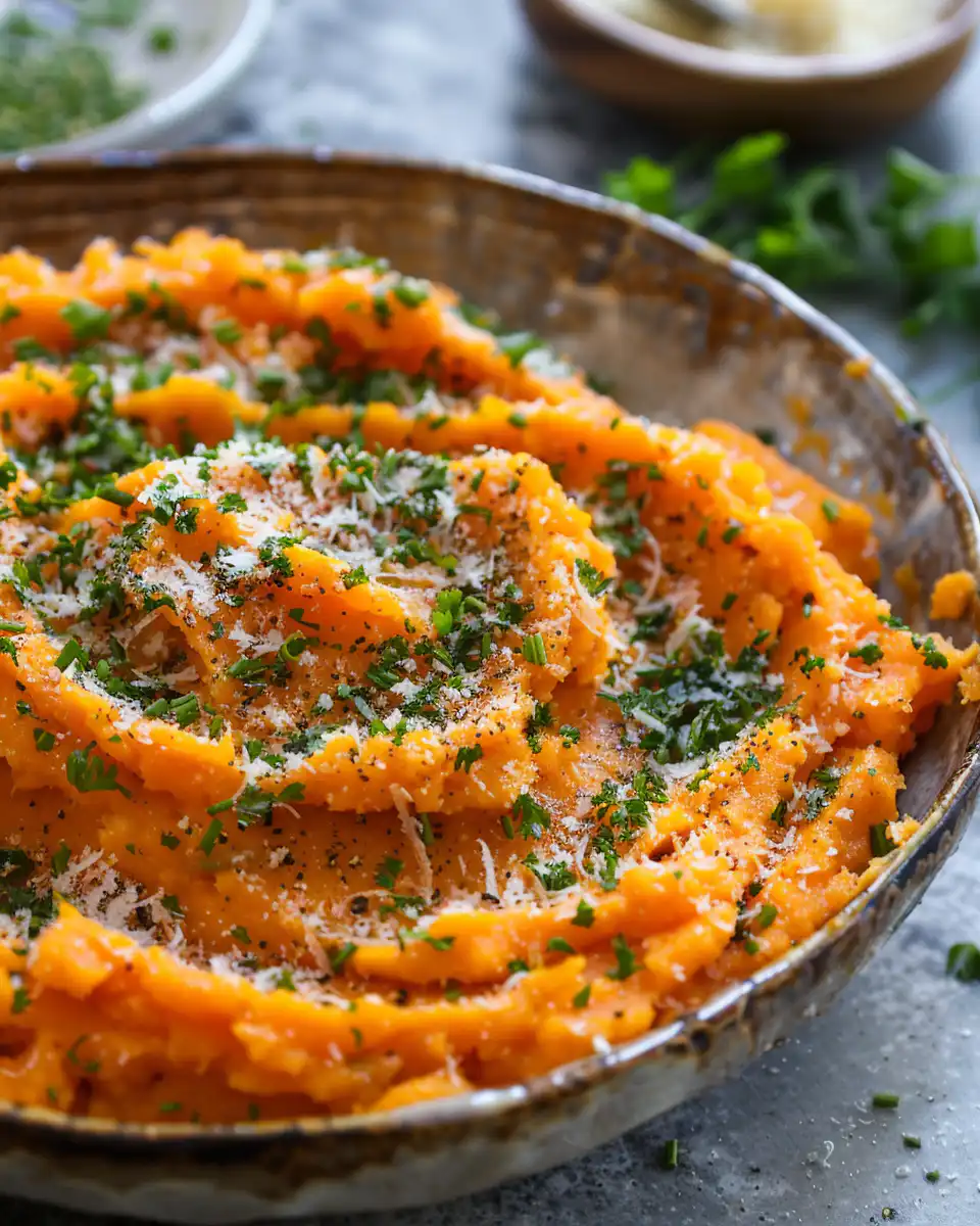 Garlic Butter Smashed Sweet Potatoes with Parmesan